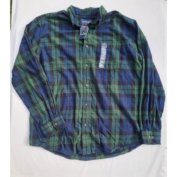 St John Bay Shirt Button Down Trout Run Plaid Cotton Casual Blue Outdoor Size XL - Picture 1 of 5